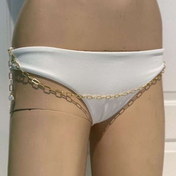 Beach Bunny White Bikini Bottom with Gold Chain - Picture 2 of 3